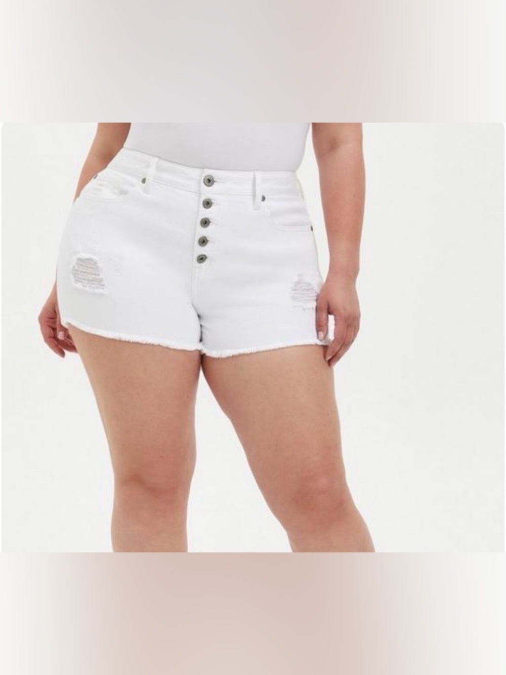 Torrid Shorts Womens Plus Sz 26 White Button Fly Raw Hem Denim New